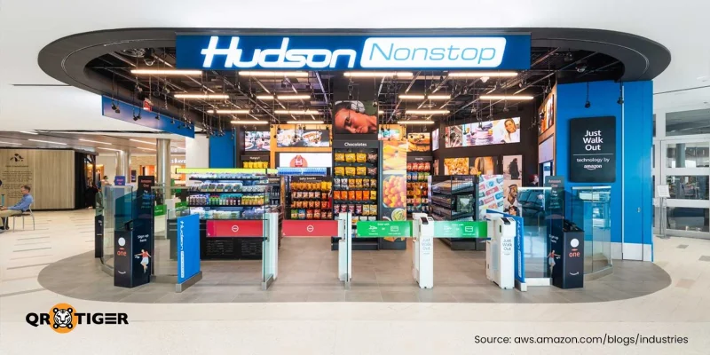 Hudson Nonstop automated store entrance featuring Amazon Just Walk Out entry gates